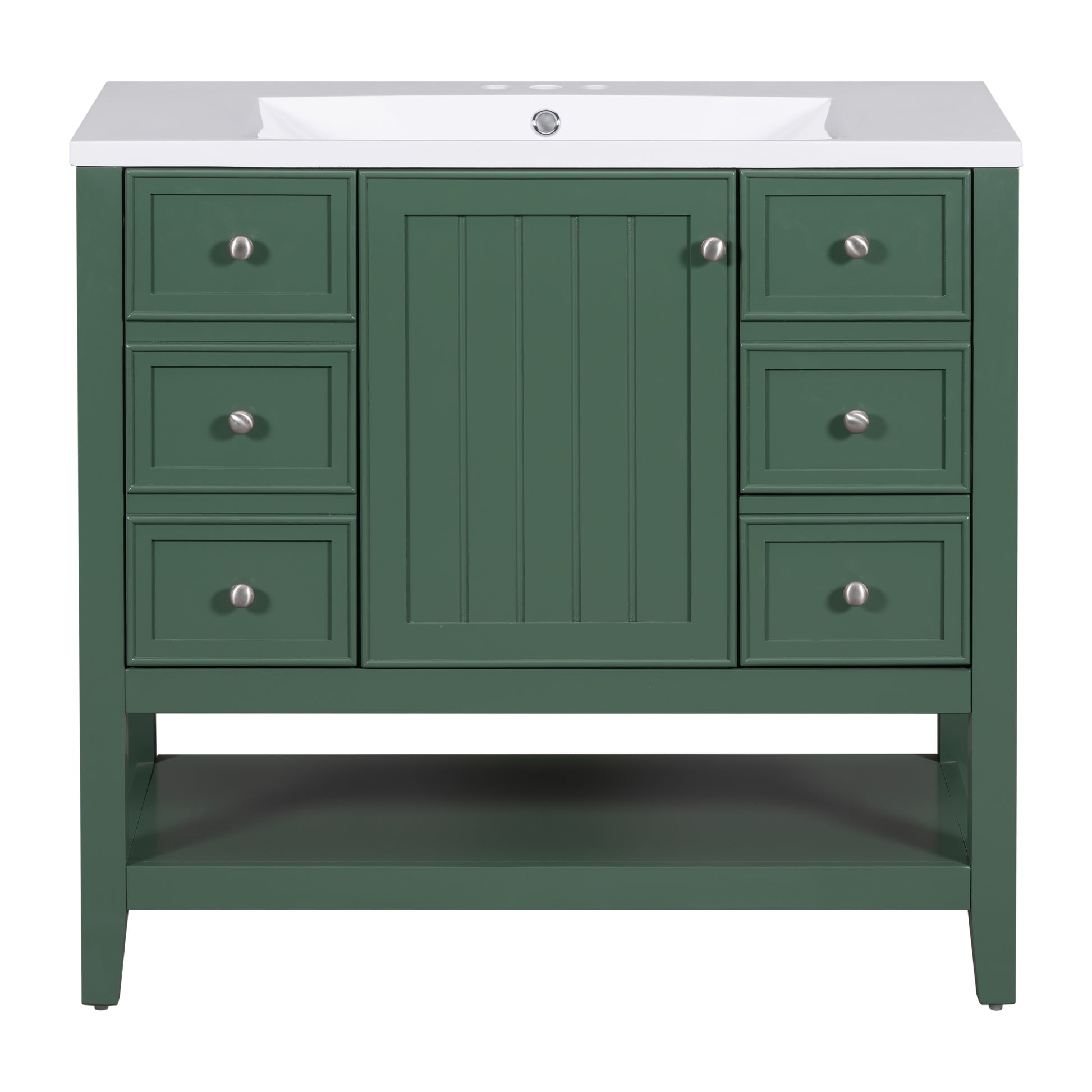 36" Bathroom Vanity With Sink Combo, One Cabinet And Three Drawers, Solid Wood And Mdf Board, Green Green Solid Wood Mdf