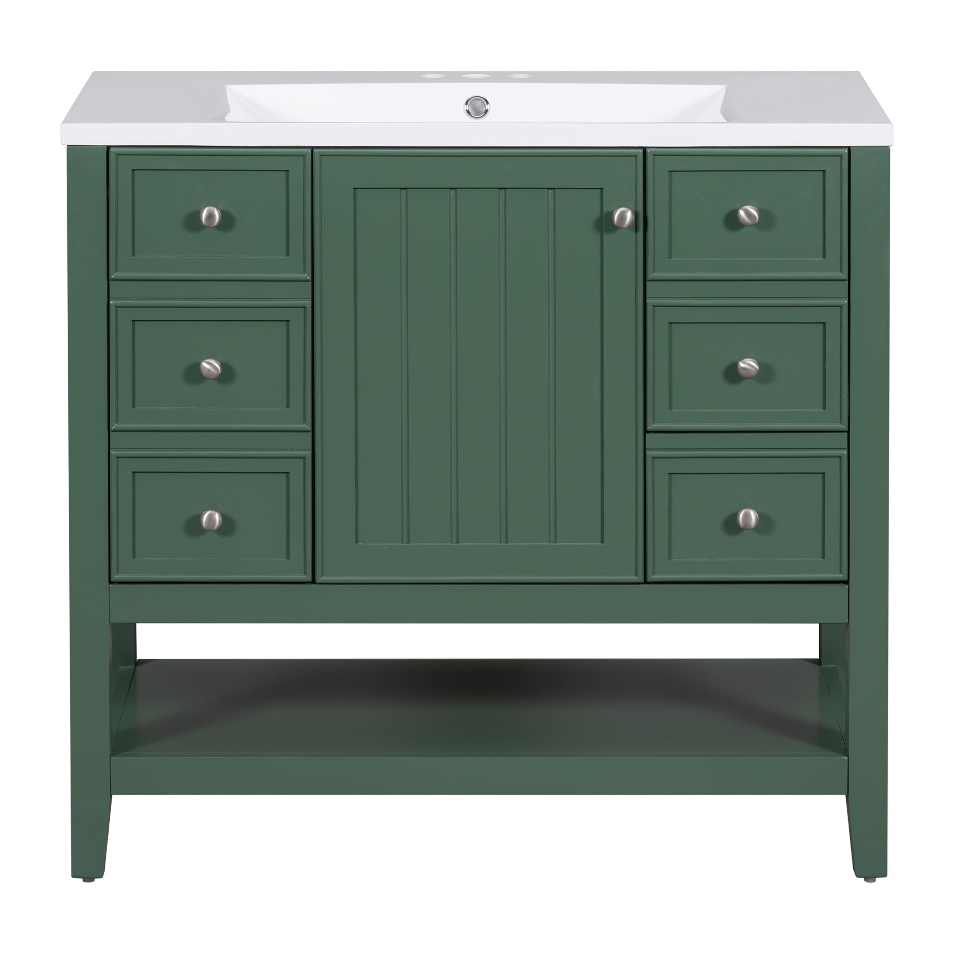 36" Bathroom Vanity With Sink Combo, One Cabinet And Three Drawers, Solid Wood And Mdf Board, Green Old Sku:Sy999505Aag Green Solid Wood Mdf