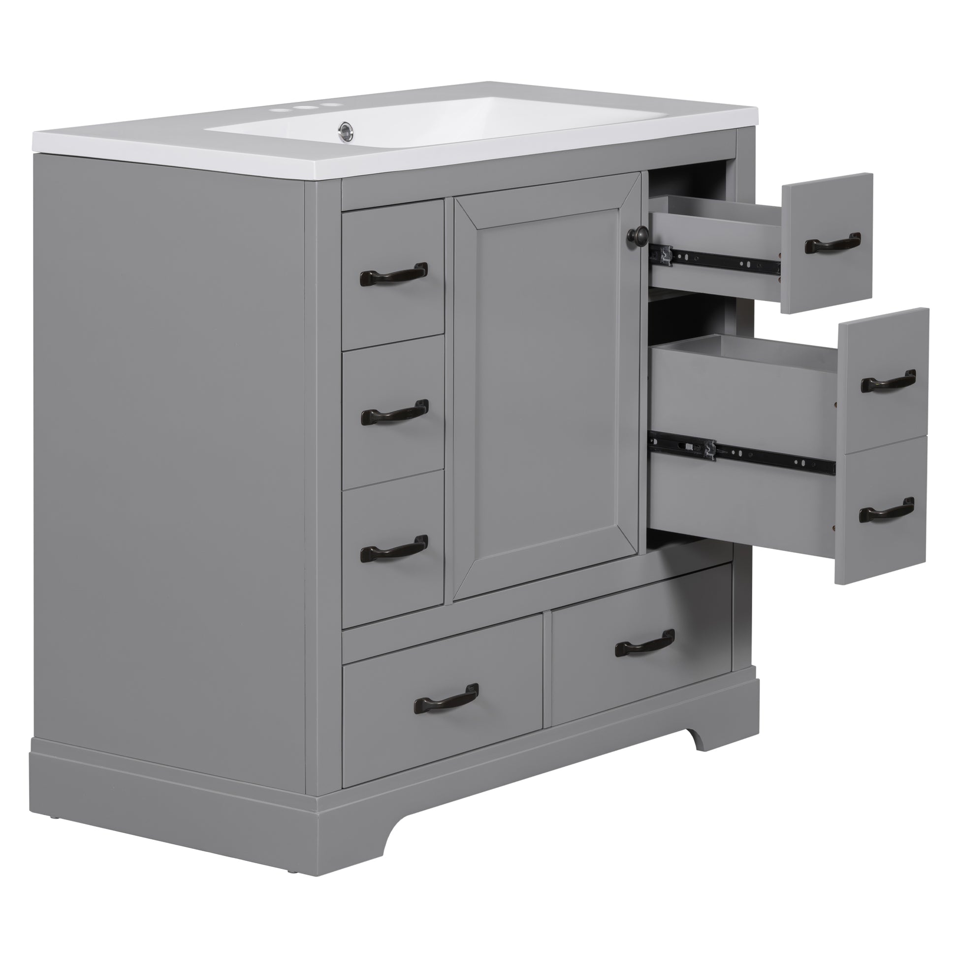 36" Bathroom Vanity With Sink Combo, Six Drawers, Multi Functional Drawer Divider, Adjustable Shelf, Grey Old Sku:Sy999808Aae Grey Solid Wood Mdf