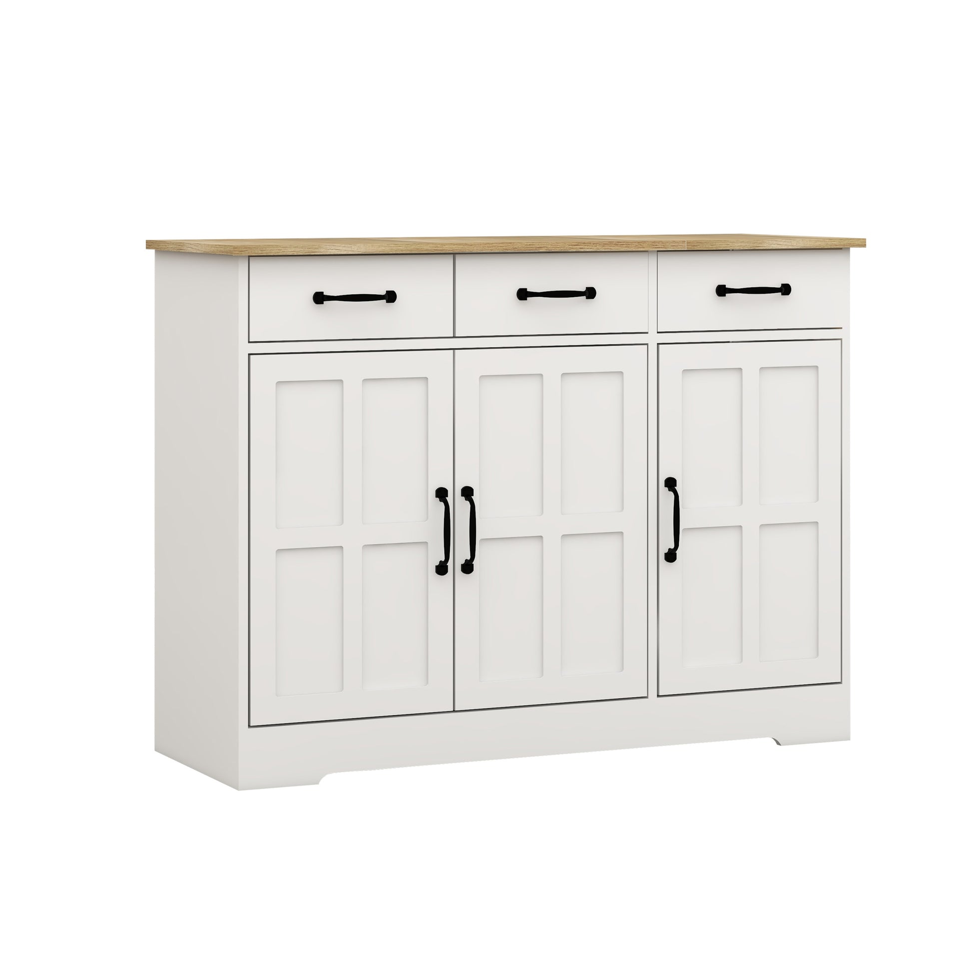 Farmhouse Buffet Cabinet Storage Sideboard With 3 Drawers And 3 Doors For Dining Living Room Kitchen Cupboard White White Mdf