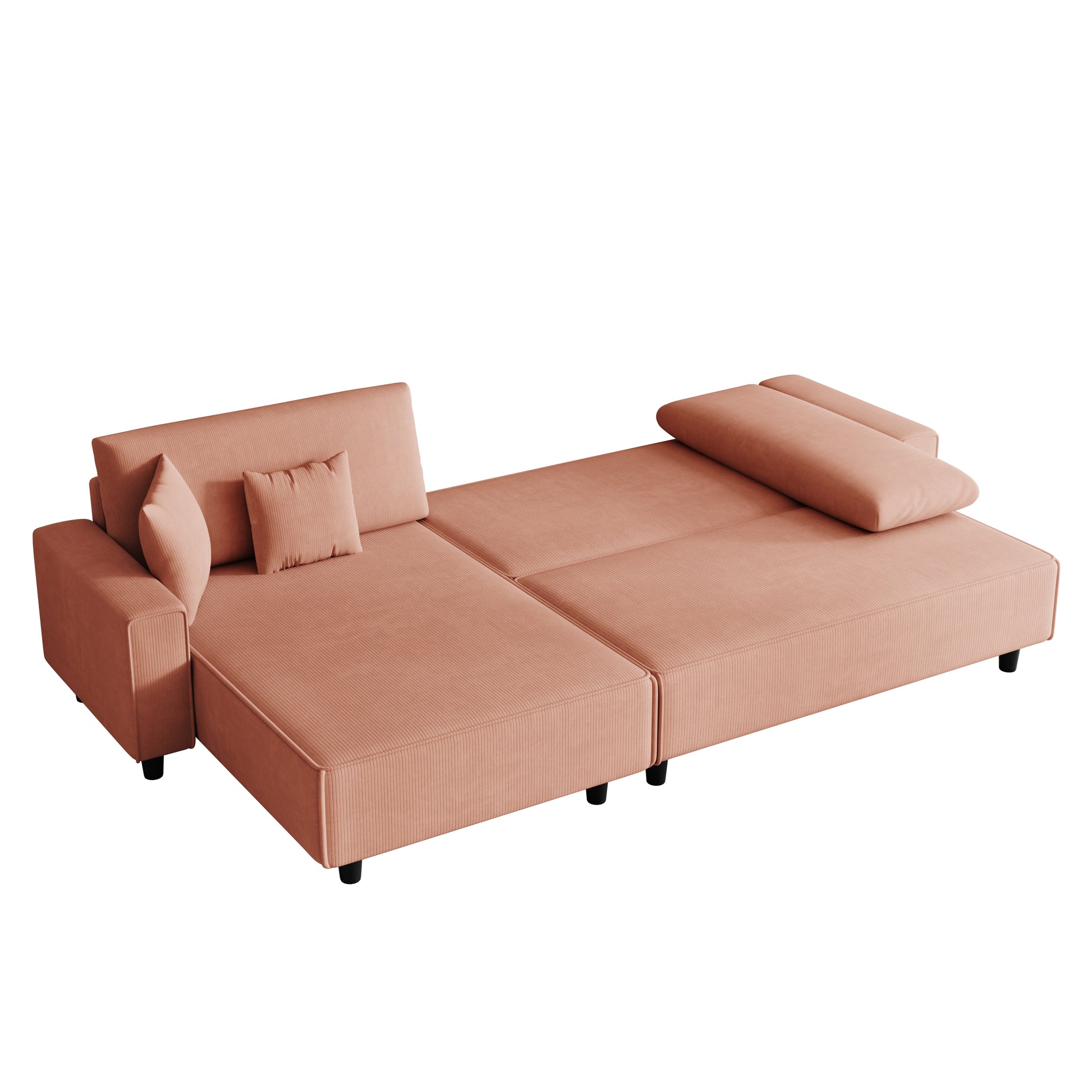 Spacious 93 Inch Orange Corduroy Sofa Bed With Two Pillows Ideal For Living Room Or Apartment, Ensuring A Roomy & Uncluttered Space Orange Corduroy 3 Seat