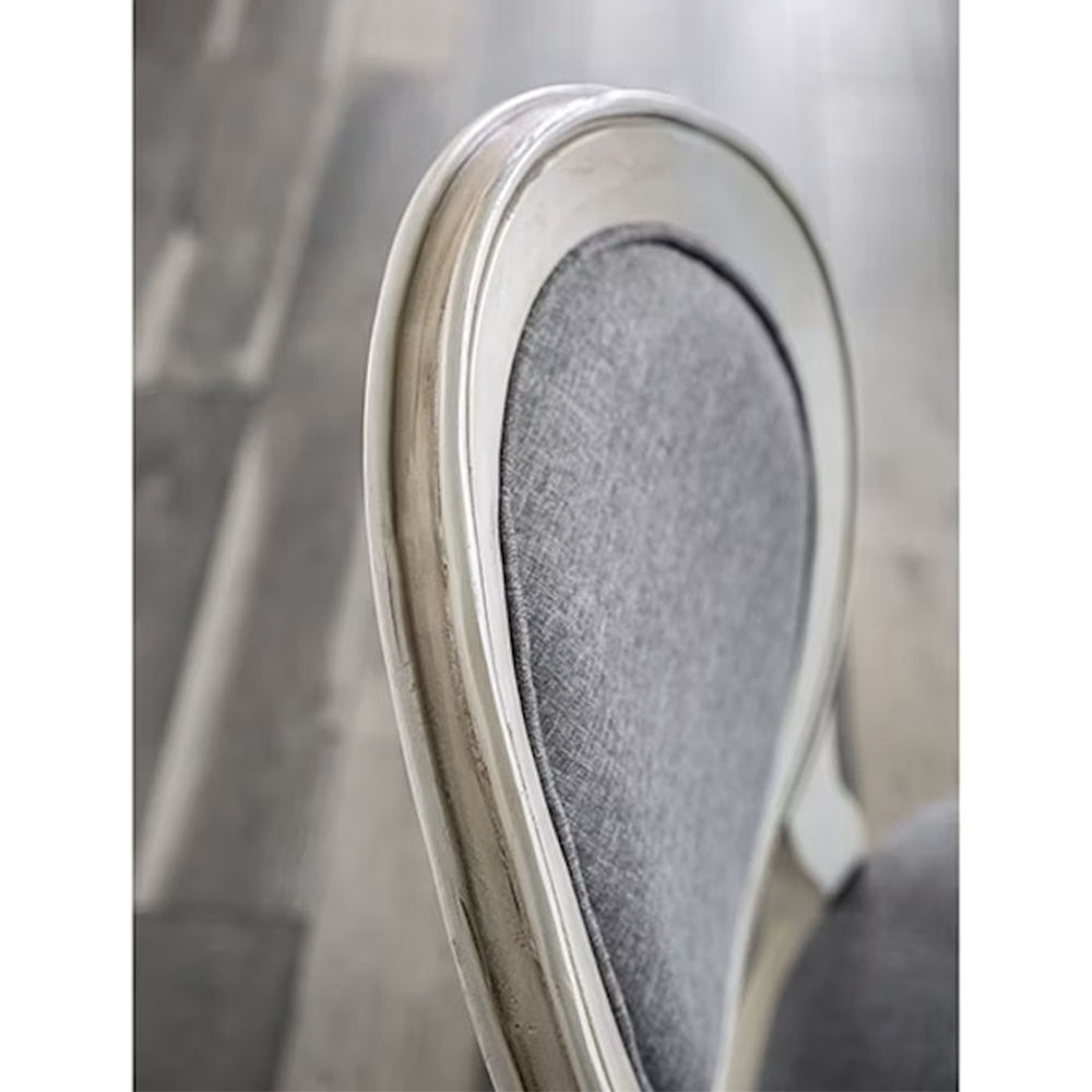 Set Of 2 Padded Gray Fabric Dining Chairs In Antique White Finish Solid Antique White Dining Room Dining Chairs Wood Fabric