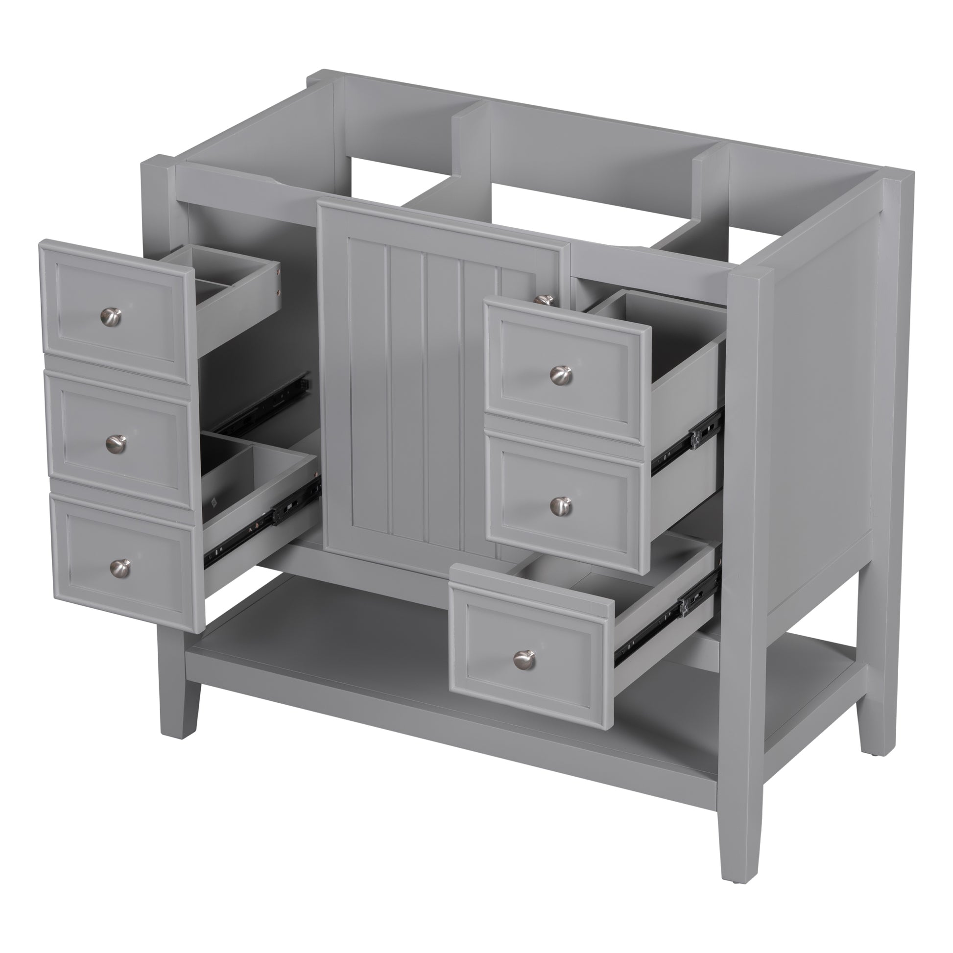 36" Bathroom Vanity Without Sink, Cabinet Base Only, One Cabinet And Three Drawers, Grey Grey Solid Wood Mdf