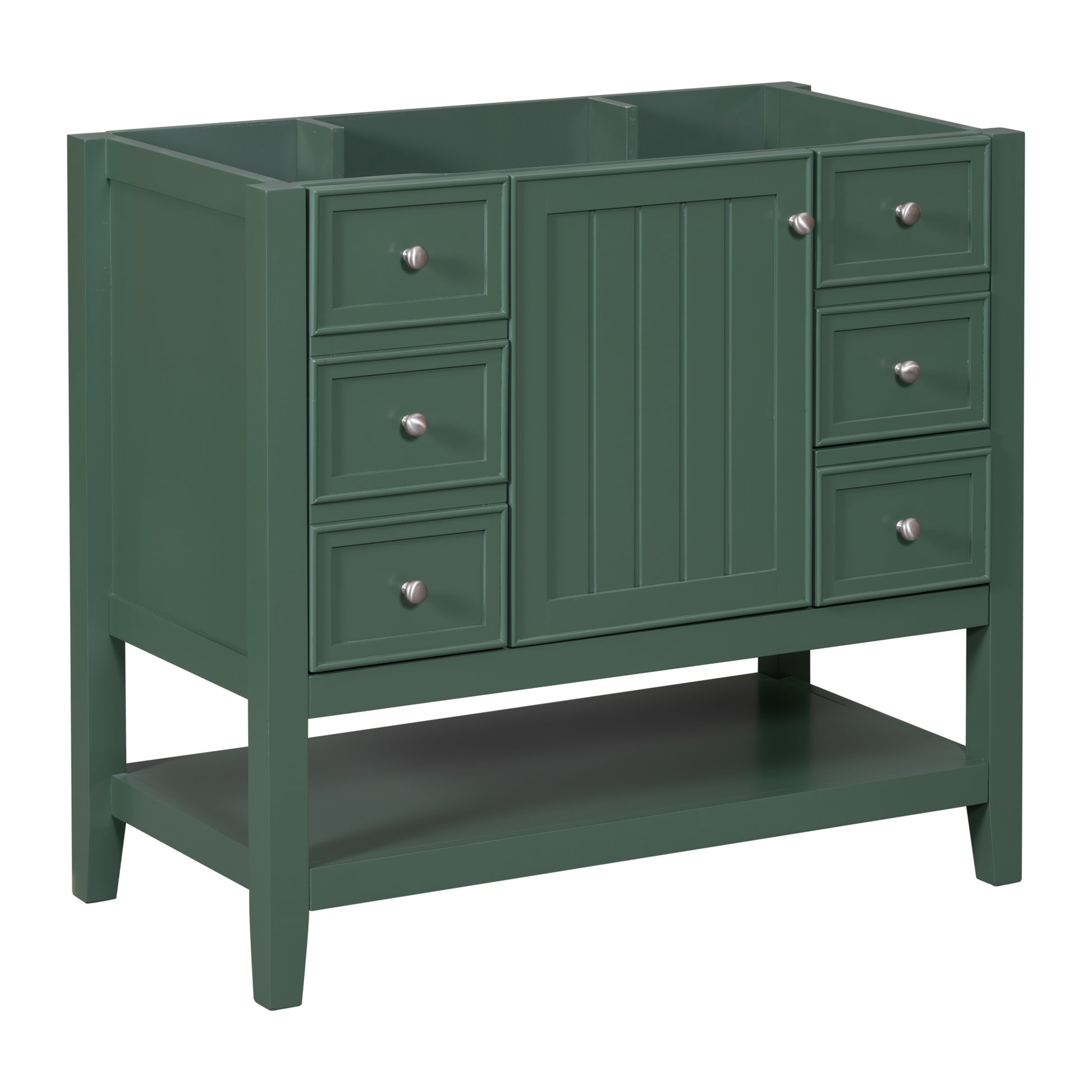 36" Bathroom Vanity Without Sink, Cabinet Base Only, One Cabinet And Three Drawers, Green Green Solid Wood Mdf