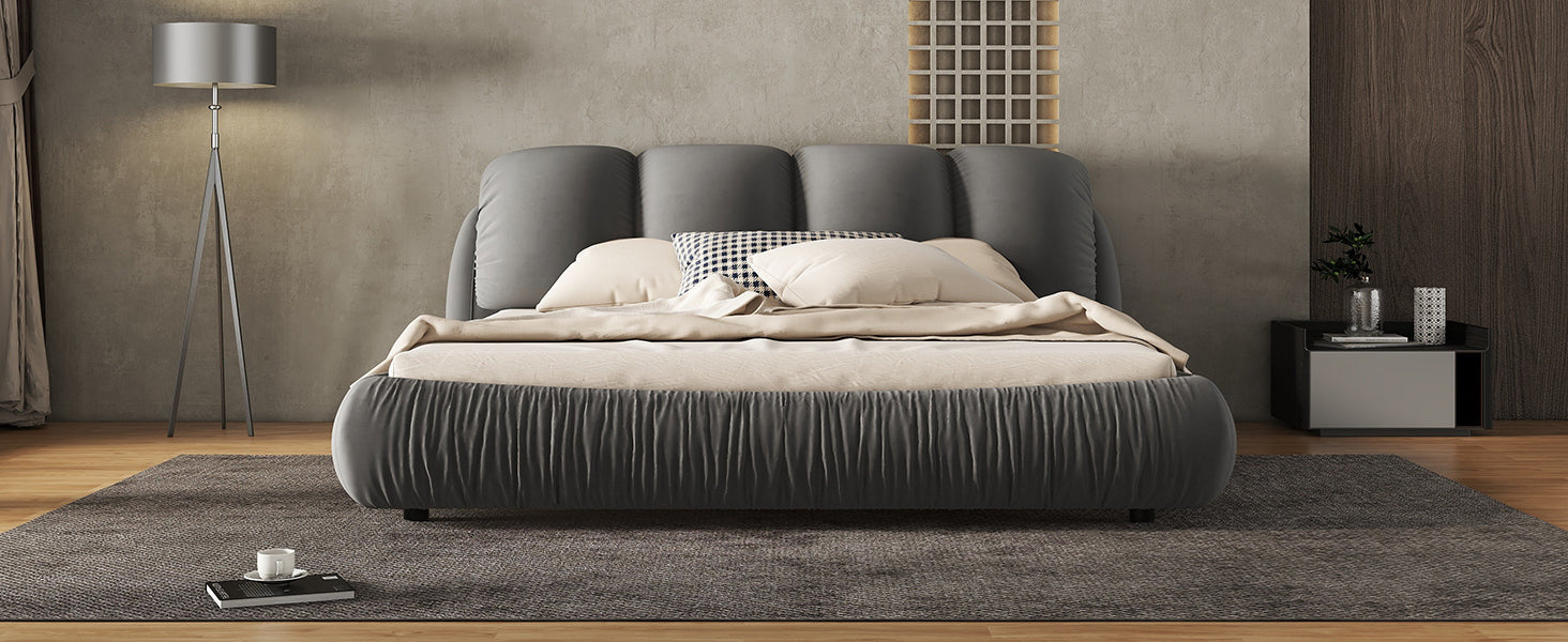 Queen Size Luxury Upholstered Bed With Thick Headboard, Velvet Queen Bed With Oversized Padded Backrest, Gray Expect Arrival Date 2024 4 2 Queen Gray Velvet