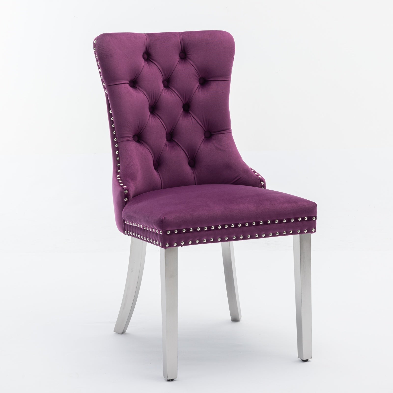 Nikki Collection Modern, High End Tufted Solid Wood Contemporary Velvet Upholstered Dining Chair With Chrome Stainless Steel Plating Legs,Nailhead Trim,Set Of 2,Purple And Chrome, Sw1701Pp Purple Dining Room American Traditional Rubberwood Set Of 2 Foam