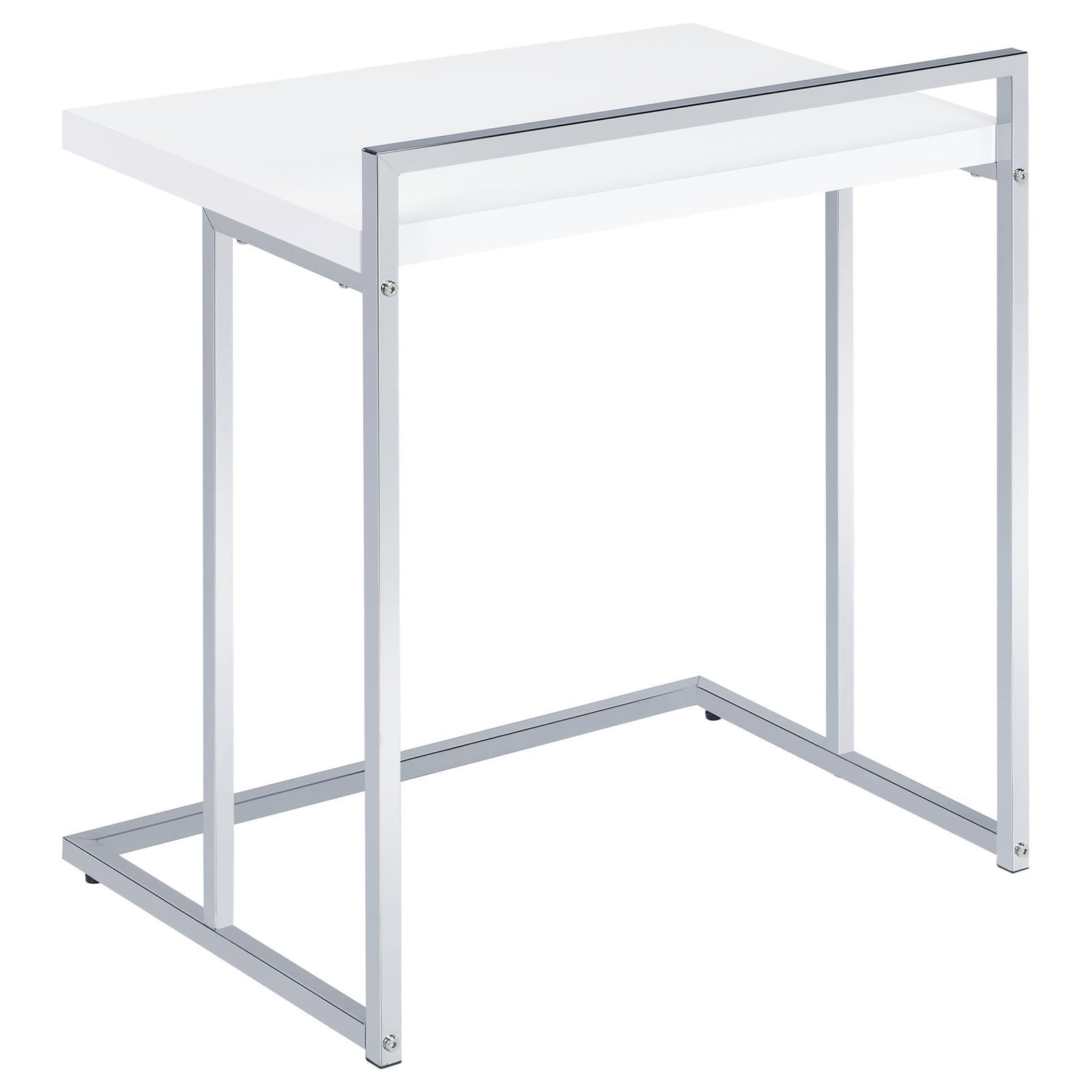 White High Gloss Rectangular Top Snack Table With Metal Legs White White Primary Living Space Contemporary,Modern Rectangular Coffee & End Tables Glossy Wood Sled