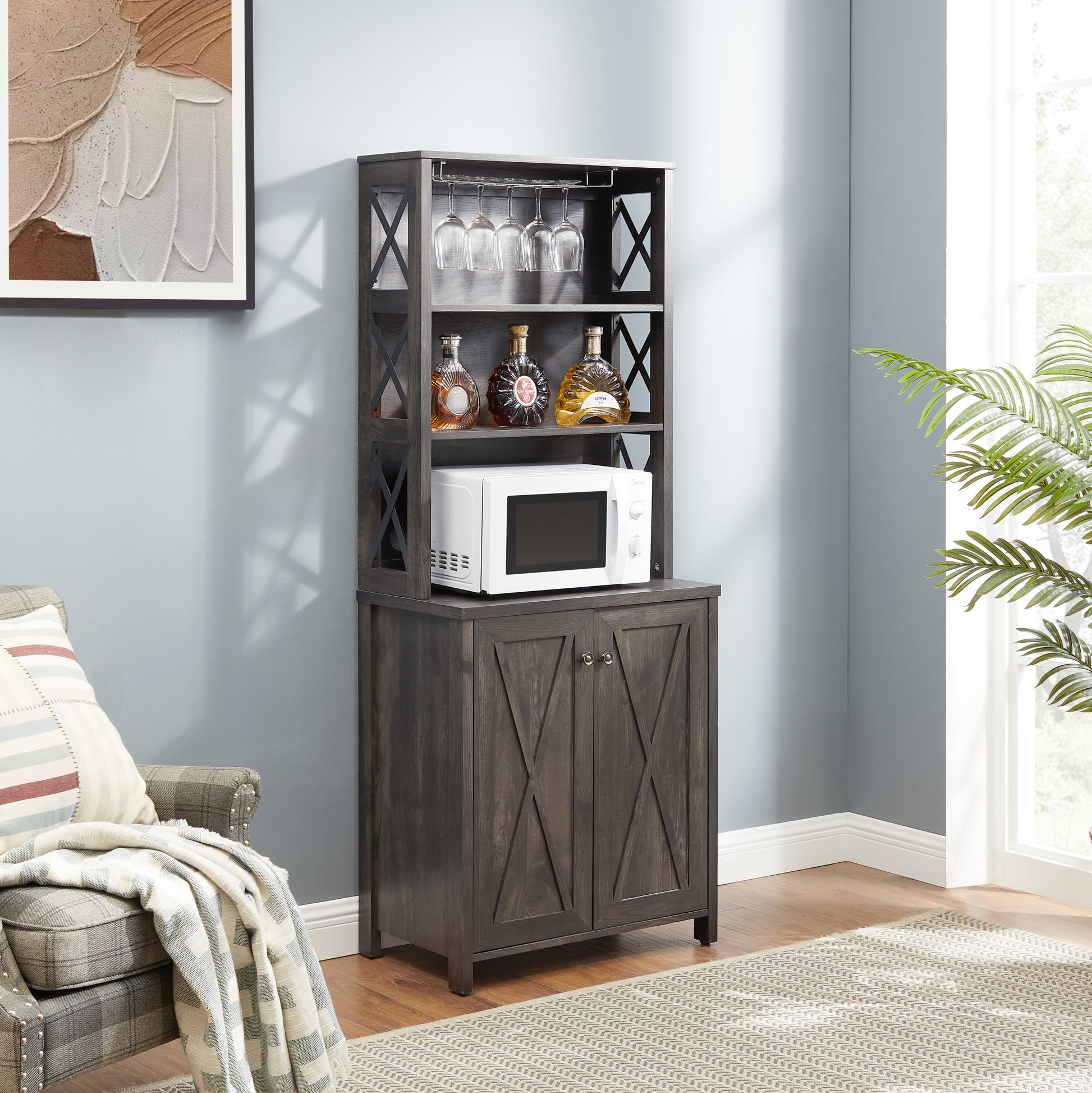 Coffee Bar Cabinet Kitchen Cabinet with Microwave charcoal grey-cabinets included-mdf