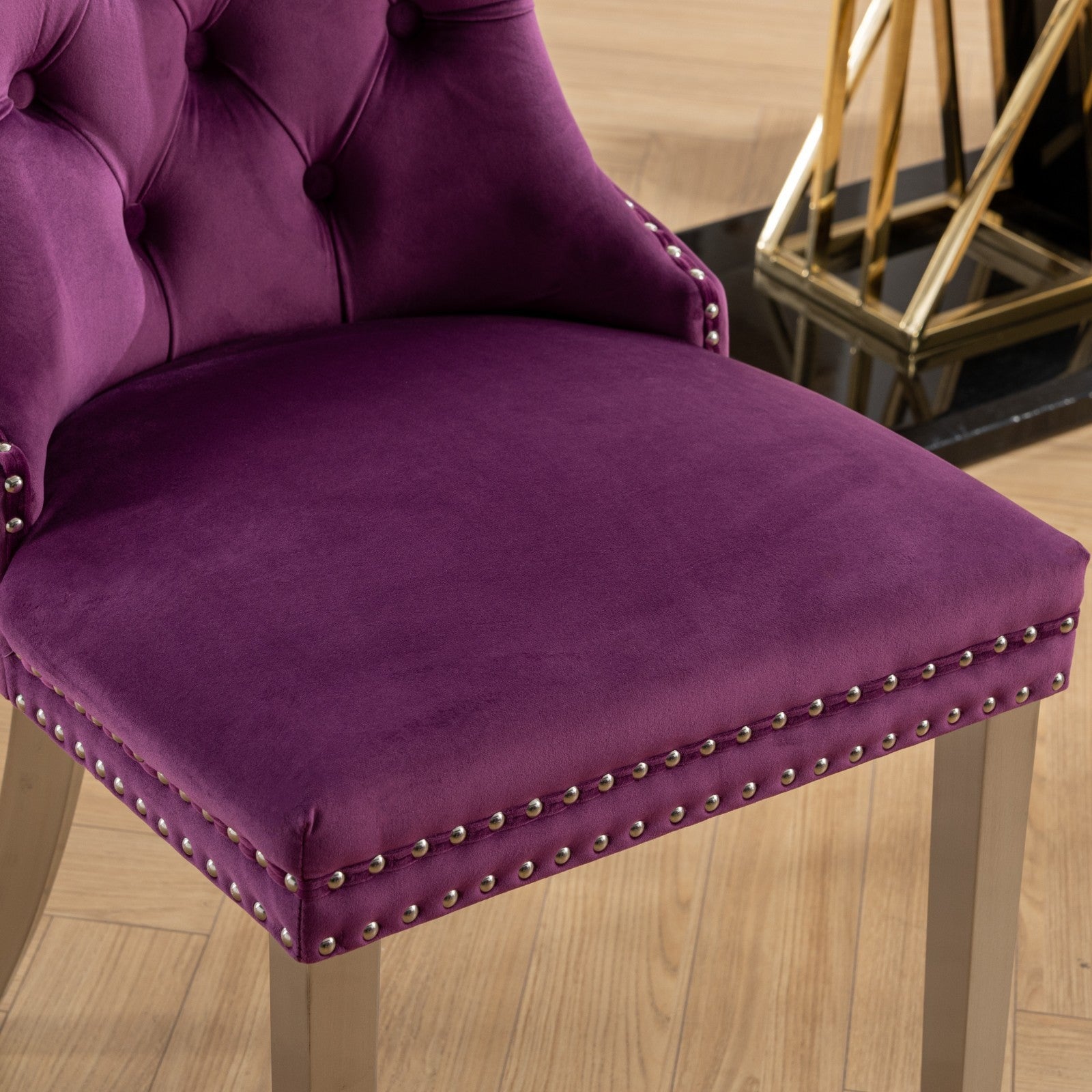 Nikki Collection Modern, High End Tufted Solid Wood Contemporary Velvet Upholstered Dining Chair With Chrome Stainless Steel Plating Legs,Nailhead Trim,Set Of 2,Purple And Chrome, Sw1701Pp Purple Dining Room American Traditional Rubberwood Set Of 2 Foam