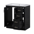 30'' Bathroom Vanity With Resin Sink Combo,Solid Wood Frame Bathroom Storage Cabinet, Freestanding Vanity Set With 3 Drawers& Soft Closing Doors 2 Black 2 1 Adjustable Hinges Bathroom Freestanding Solid Wood Mdf Resin Painted