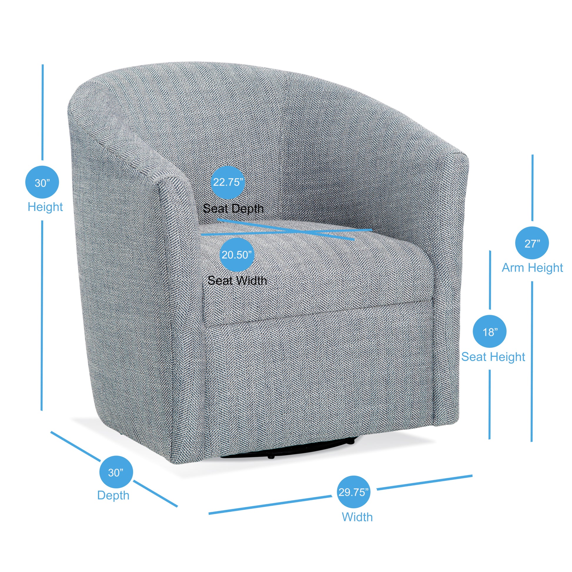 Lainey Indigo Swivel Barrel Chair Blue Modern,Transitional Foam Polyester