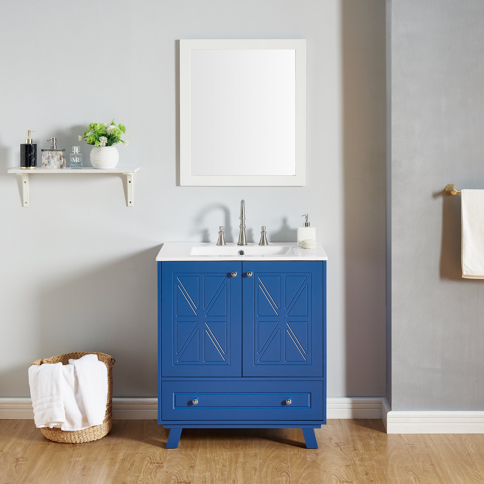 Bathroom Vanity Blue Solid Wood Mdf