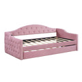 Twin Size Tufted Upholstered Daybed With Trundle ,Velvet Sofabed With Usb&Type C Charging Ports,No Box Spring Needed, Pink Pink Velvet