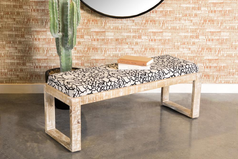 Black And White Sled Leg Accent Bench White Wood Primary Living Space Backless Black Farmhouse,Rustic Armless Foam Wood Fabric