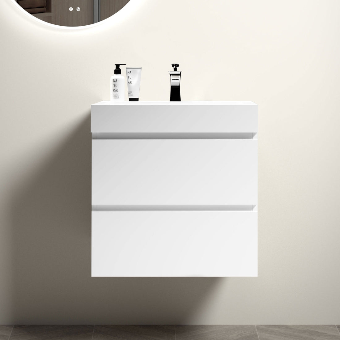 U005 Alice24 201 Alice 24" White Bathroom Vanity With Sink, Large Storage Wall Mounted Floating Bathroom Vanity For Modern Bathroom, One Piece Sink Basin Without Drain And Faucet, Pre Assembled White Mdf