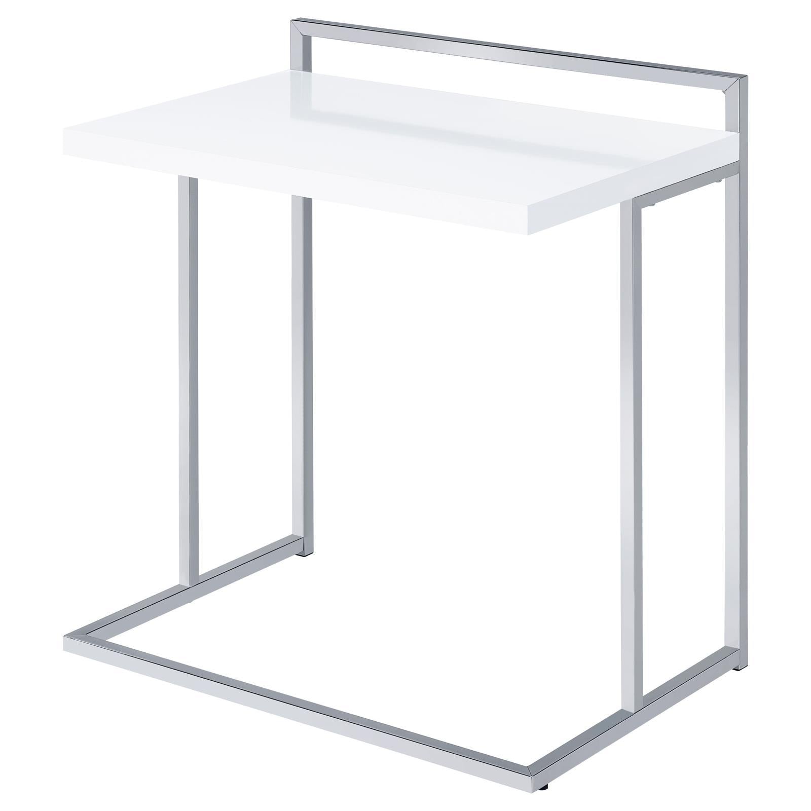 White High Gloss Rectangular Top Snack Table With Metal Legs White White Primary Living Space Contemporary,Modern Rectangular Coffee & End Tables Glossy Wood Sled