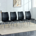 Four Black Dining Chairs. Modern Chairs From The Middle Ages. Made Of Pu Material Cushion And Silver Metal Legs. Suitable For Restaurants And Living Rooms C 009 Black Pu