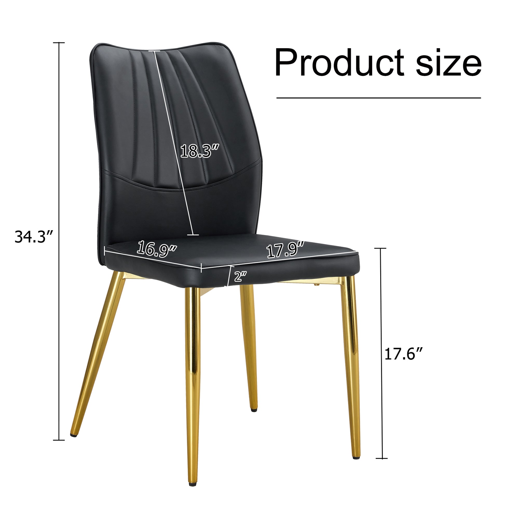 Six Black Dining Chairs. Modern Chairs From The Middle Ages. Made Of Pu Material Cushion And Golden Metal Legs. Suitable For Restaurants And Living Rooms.C 009 Black Pu