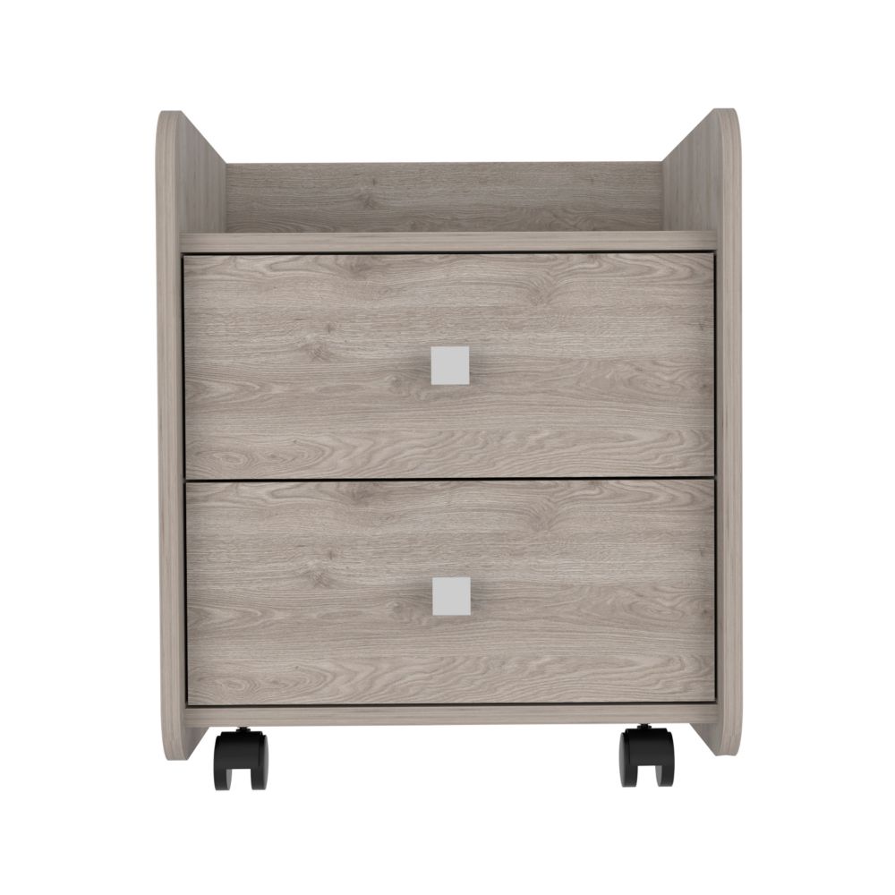 Nightstand 22"H, Two Drawers, Superior Top, Metal Handle, Four Wheels, Light Gray Gray 2 Drawers Contemporary,Modern Pine Particle Board Engineered Wood