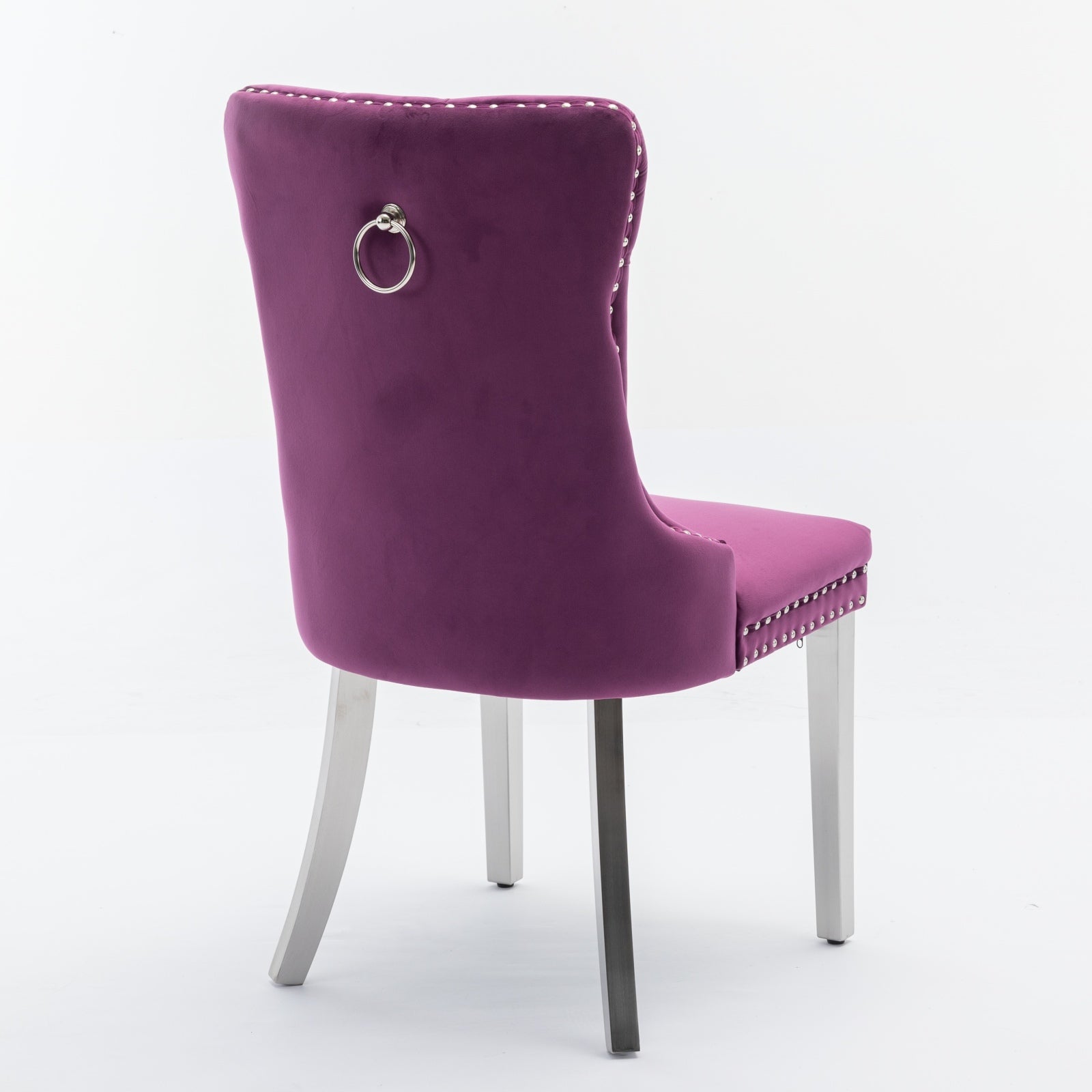 Nikki Collection Modern, High End Tufted Solid Wood Contemporary Velvet Upholstered Dining Chair With Chrome Stainless Steel Plating Legs,Nailhead Trim,Set Of 2,Purple And Chrome, Sw1701Pp Purple Dining Room American Traditional Rubberwood Set Of 2 Foam