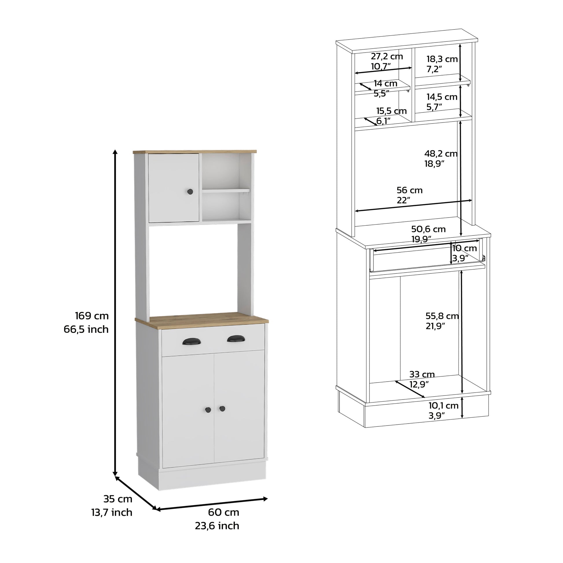 Kitchen Pantry 67" H, Two Cabinets, Three Doors, Two multicolor-contemporary-modern-pine-particle