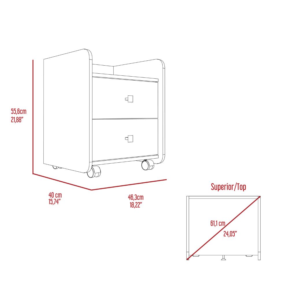 Nightstand 22"H, Two Drawers, Superior Top, Metal Handle, Four Wheels, Light Gray Gray 2 Drawers Contemporary,Modern Pine Particle Board Engineered Wood