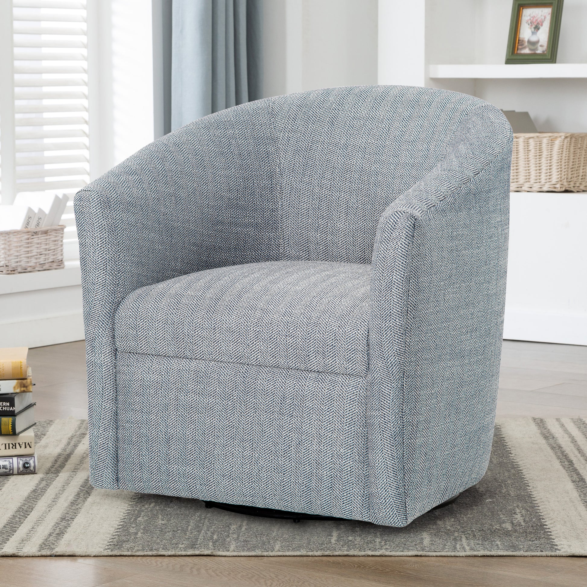 Lainey Indigo Swivel Barrel Chair Blue Modern,Transitional Foam Polyester