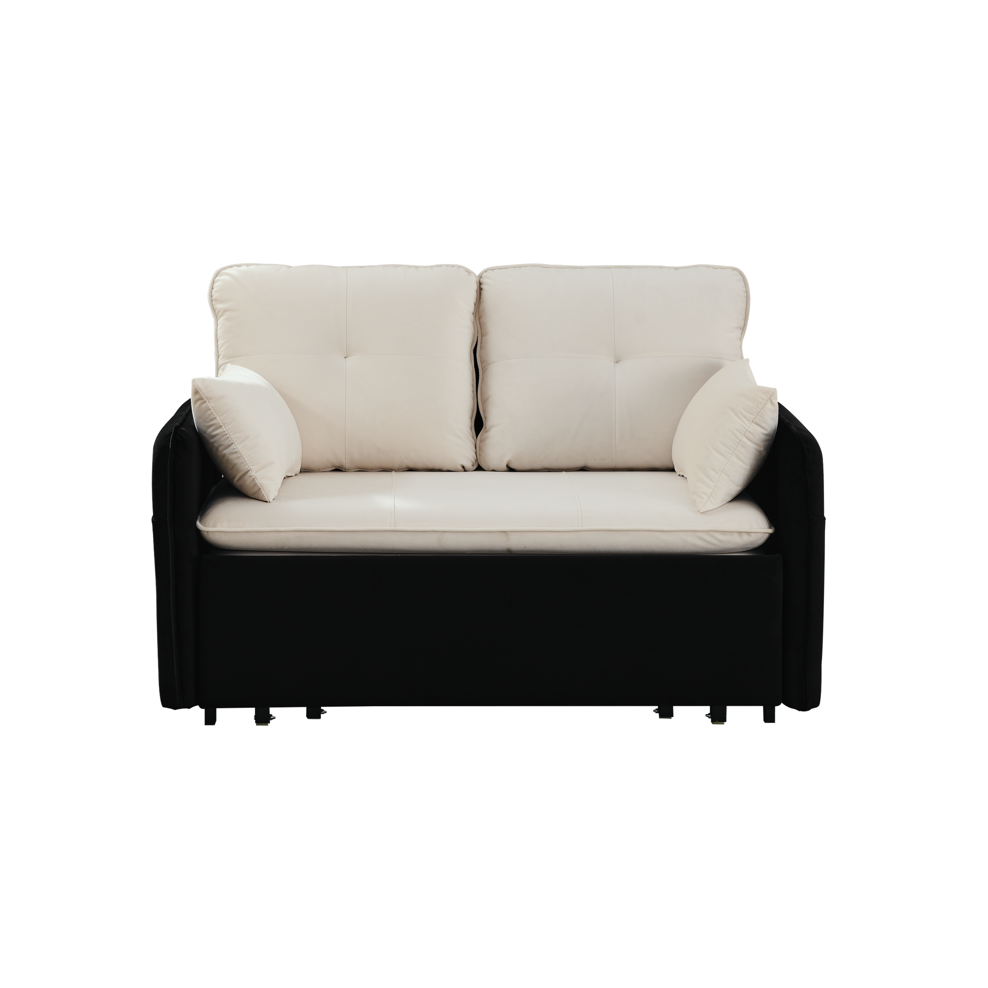 53" Modern Convertible Sofa Bed W 2 Removable Armrests W Usb Power Port, Velvet Recliner Adjustable Sofa W Head Pull Out Bed, 2 Pillows, For Living Room Apartment Etc., White Black Beige Black Foam Velvet