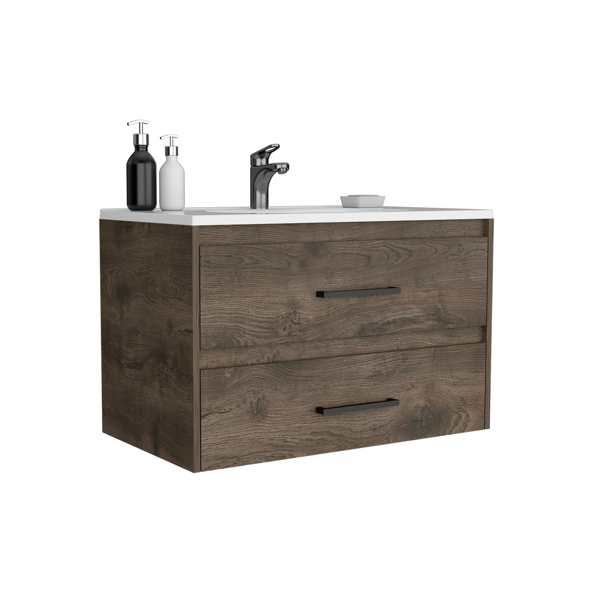 Floating Vanity Bathroom 20.4H" With 2 Drawer Organizers, Dark Brown White Multicolor Modern Particle Board Particle Board