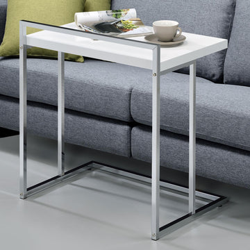 White High Gloss Rectangular Top Snack Table With Metal Legs White White Primary Living Space Contemporary,Modern Rectangular Coffee & End Tables Glossy Wood Sled