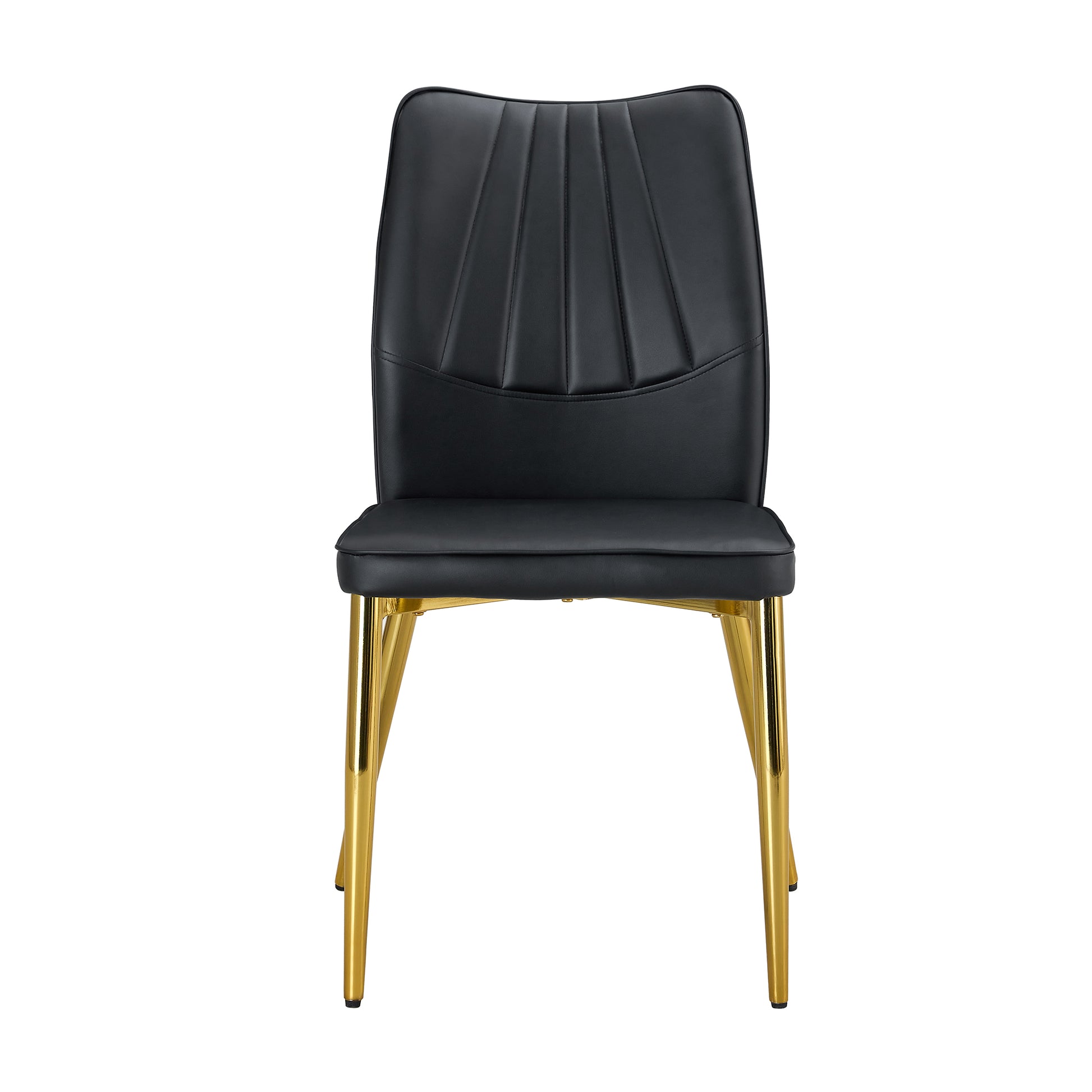 Four Black Dining Chairs. A Medieval Modern Chair Made Of Pu Material With Soft Cushions, Equipped With Golden Metal Legs. Suitable For Restaurants And Living Rooms Black Pu