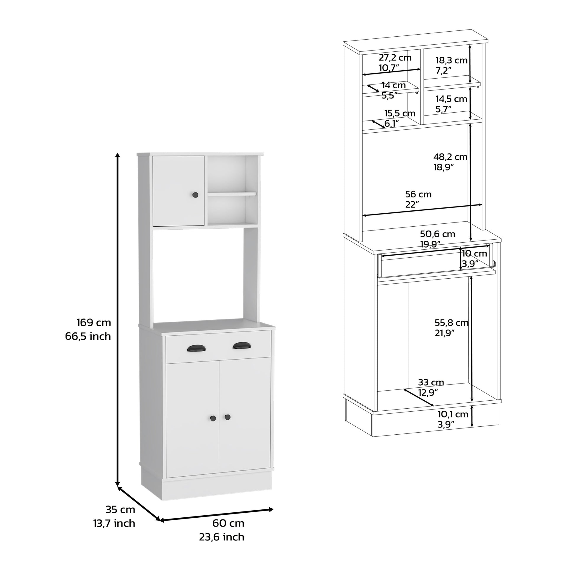 Kitchen Pantry 67" H, Two Cabinets, Three Doors, Two white-white-contemporary-modern-pine-particle