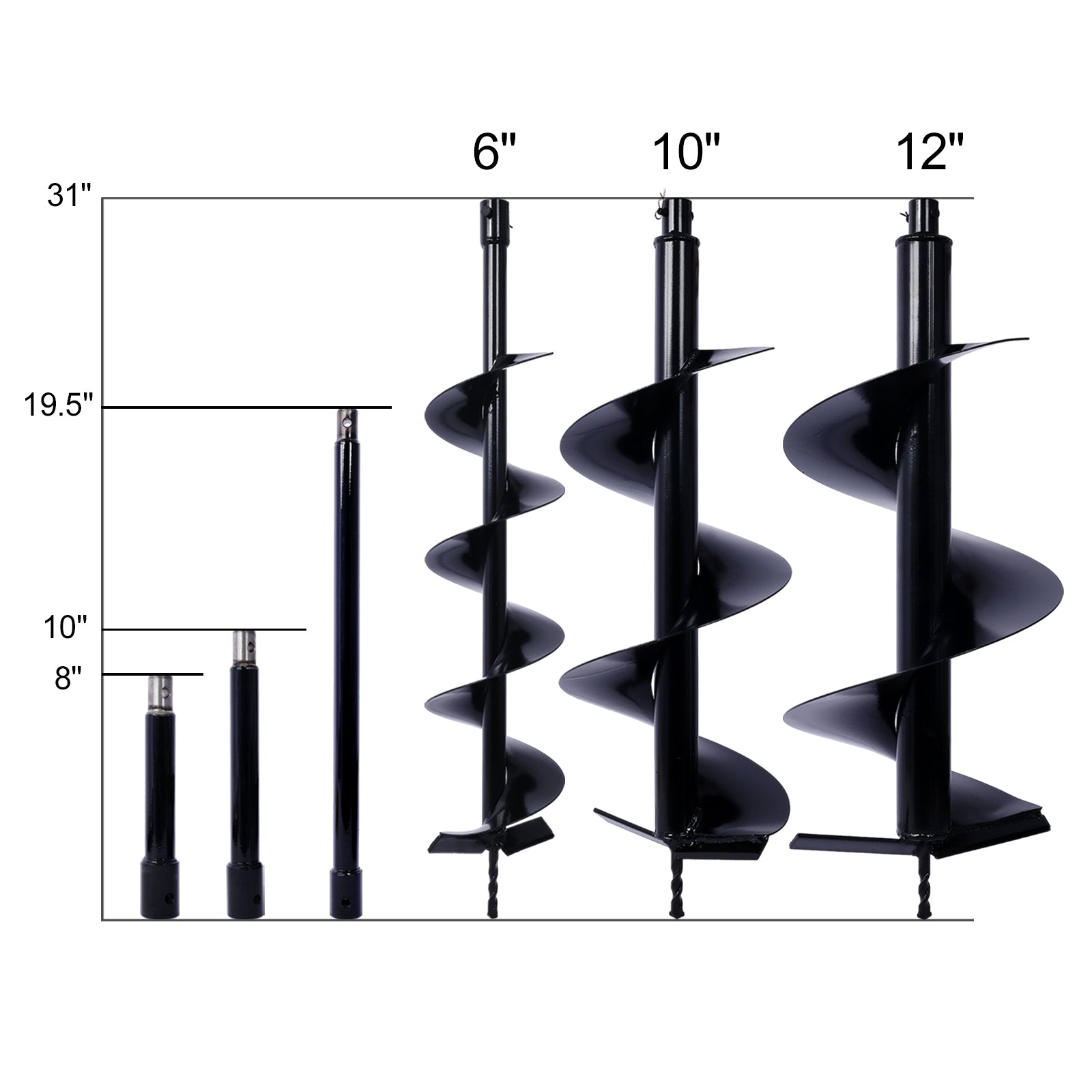 Auger Drill Bit For Planting Hole, Bulb Bedding Digging Post Hole Planting Tool For 3 4" Shaft Auger,Hole Digger Replacement Auger Bits Earth Auger Digging Bit 6In 10In 12In Extension Rods Black Steel