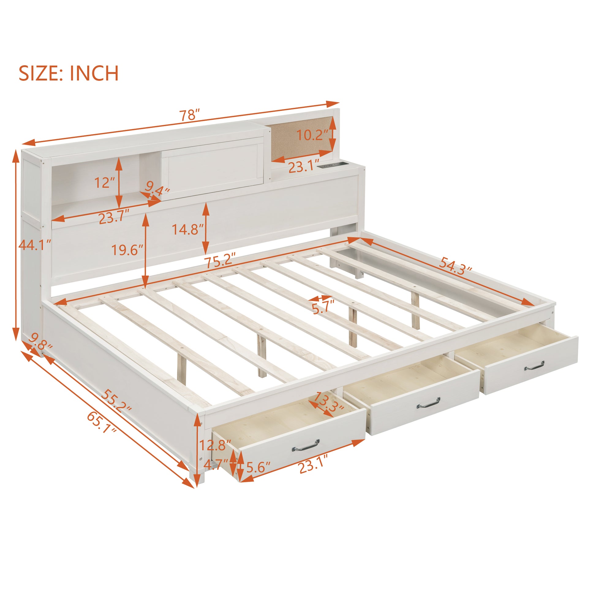 Full Size Wooden Daybed With 3 Storage Drawers, Upper Soft Board, Shelf, And A Set Of Sockets And Usb Ports, White White Solid Wood Mdf