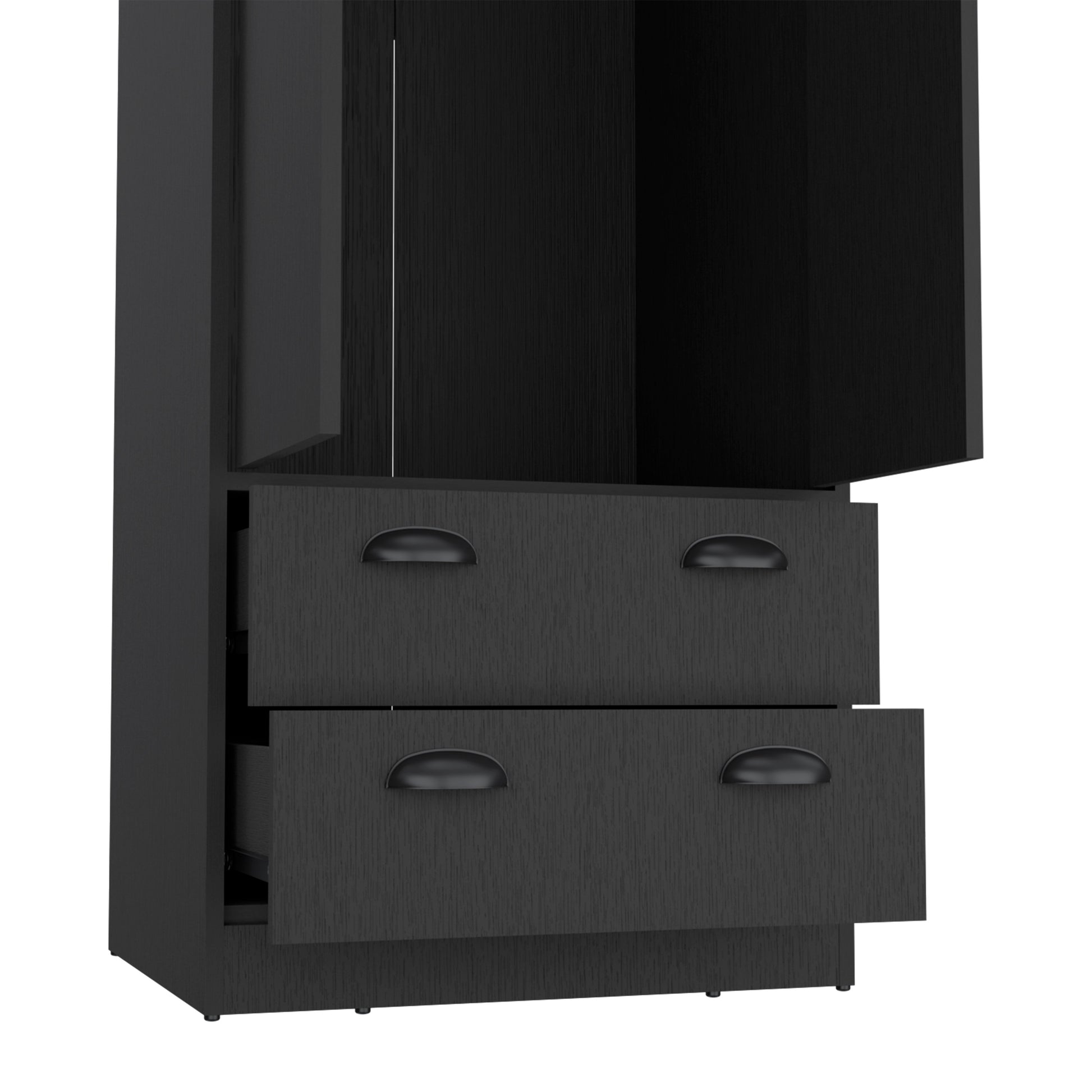 Armoire 70"H With 2 Drawers And 2 Doors, Black Hinged Black 2 Drawers Bedroom Modern 2 Or Less Black Particle Board Particle Board