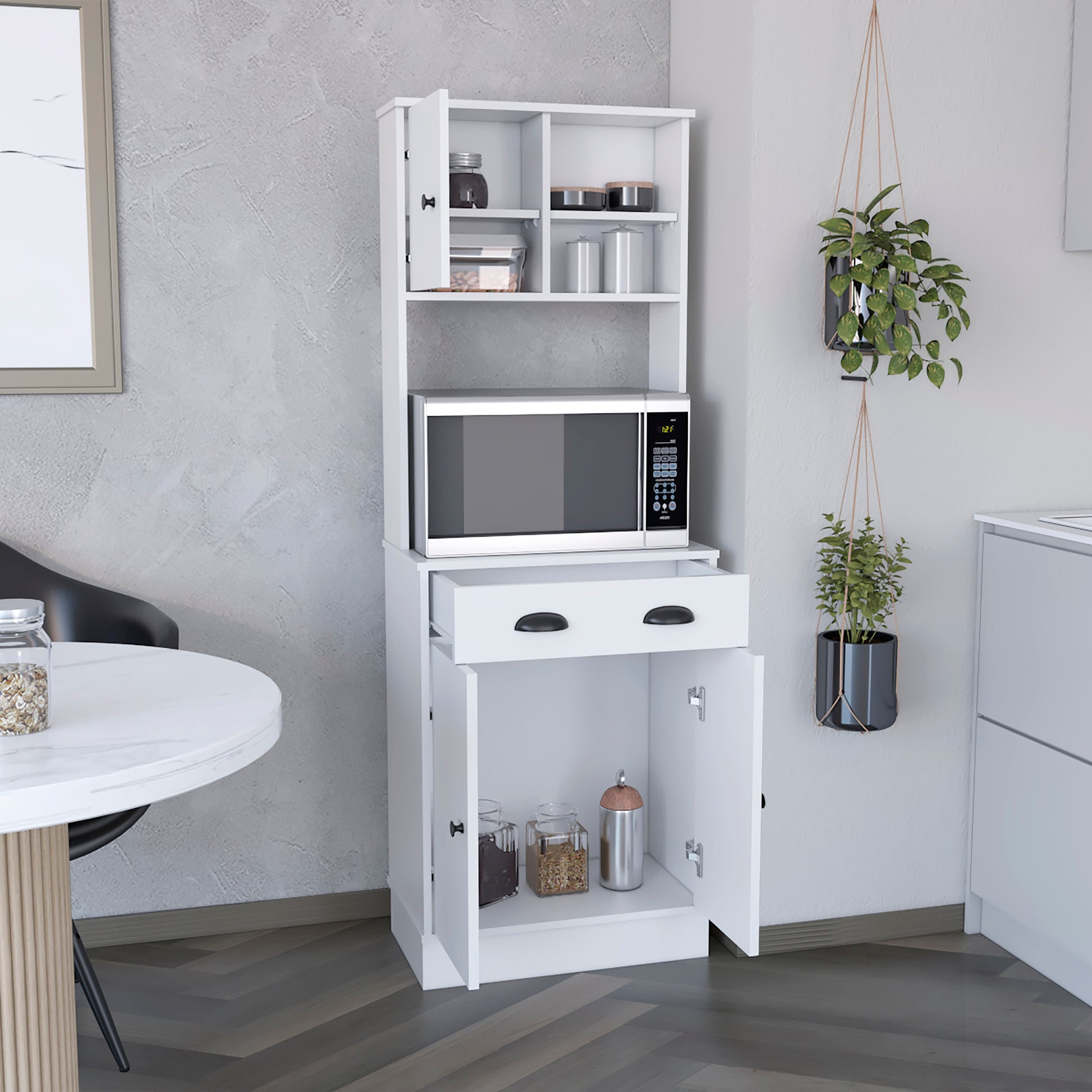 Kitchen Pantry 67" H, Two Cabinets, Three Doors, Two white-white-contemporary-modern-pine-particle