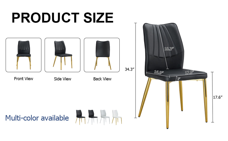 Six Black Dining Chairs. Modern Chairs From The Middle Ages. Made Of Pu Material Cushion And Golden Metal Legs. Suitable For Restaurants And Living Rooms.C 009 Black Pu