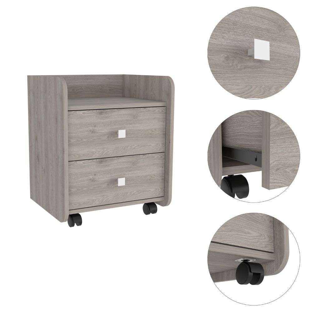 Nightstand 22"H, Two Drawers, Superior Top, Metal Handle, Four Wheels, Light Gray Gray 2 Drawers Contemporary,Modern Pine Particle Board Engineered Wood