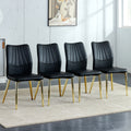 Six Black Dining Chairs. Modern Chairs From The Middle Ages. Made Of Pu Material Cushion And Golden Metal Legs. Suitable For Restaurants And Living Rooms.C 009 Black Pu