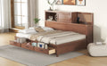 Full Size Wooden Daybed With 3 Storage Drawers, Upper Soft Board, Shelf, And A Set Of Sockets And Usb Ports, Brown Brown Solid Wood Mdf