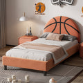 Basketball Design Upholstered Twin Platform Bed Sport Style Bed For Boys & Girls, Teens, Orange Box Spring Not Required Twin Orange Wood Bed Frame Velvet Velvet