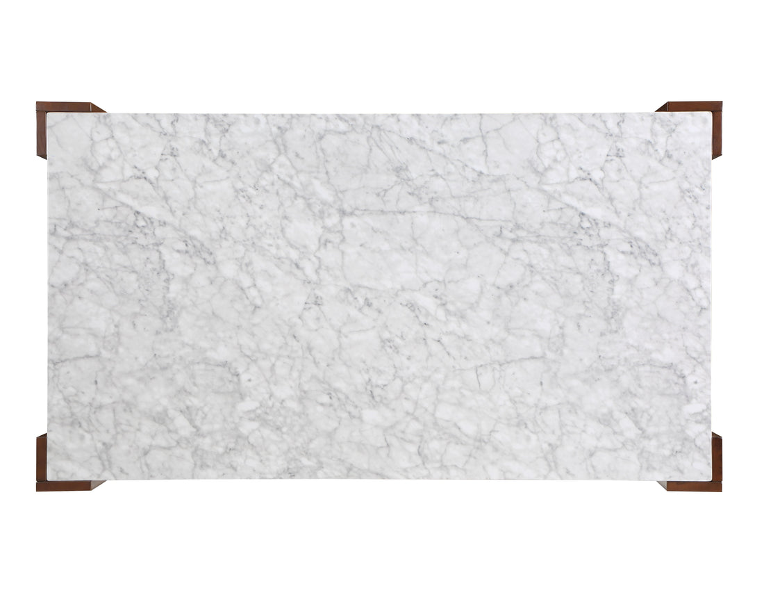 Hettie Dining Table, Engineering Stone & Brown Finish Dn02157 Brown Marble