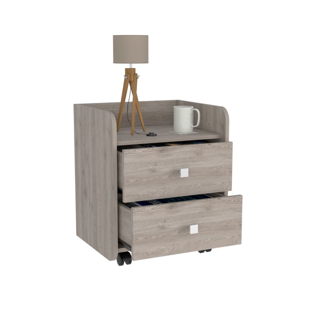 Nightstand 22"H, Two Drawers, Superior Top, Metal Handle, Four Wheels, Light Gray Gray 2 Drawers Contemporary,Modern Pine Particle Board Engineered Wood