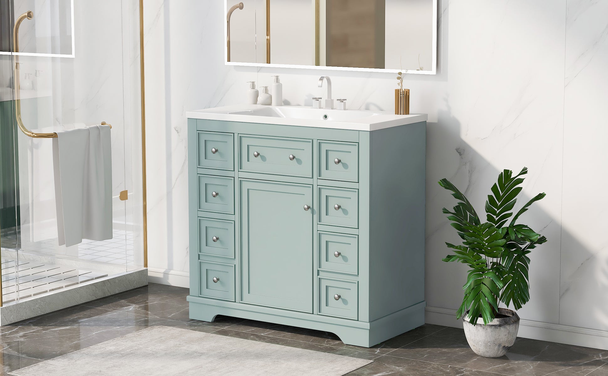 36" Bathroom Vanity With Sink Combo, One Cabinet And Six Drawers, Solid Wood And Mdf Board, Green Old Sku:Sy999404Aag Green Solid Wood Mdf