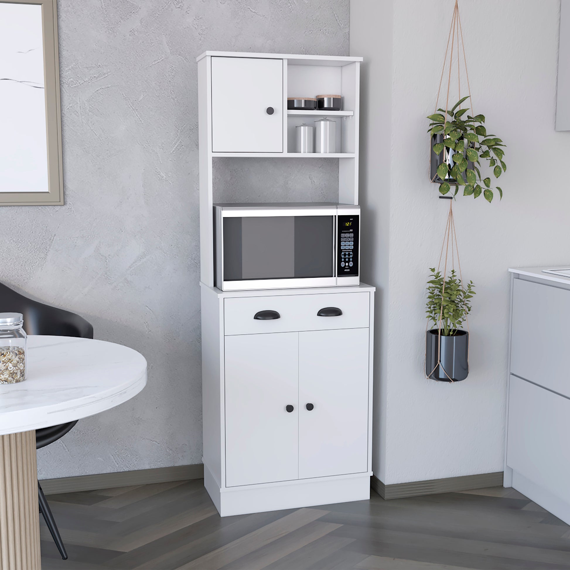 Kitchen Pantry 67" H, Two Cabinets, Three Doors, Two white-white-contemporary-modern-pine-particle