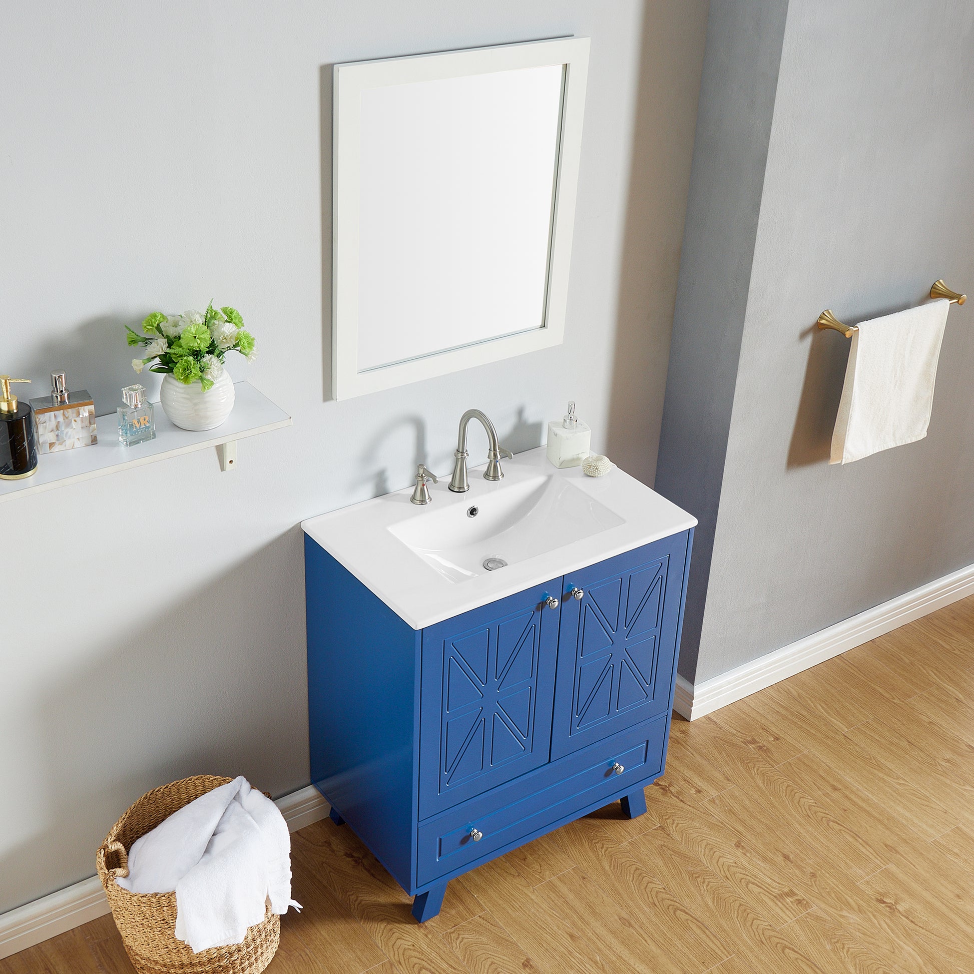 Bathroom Vanity Blue Solid Wood Mdf