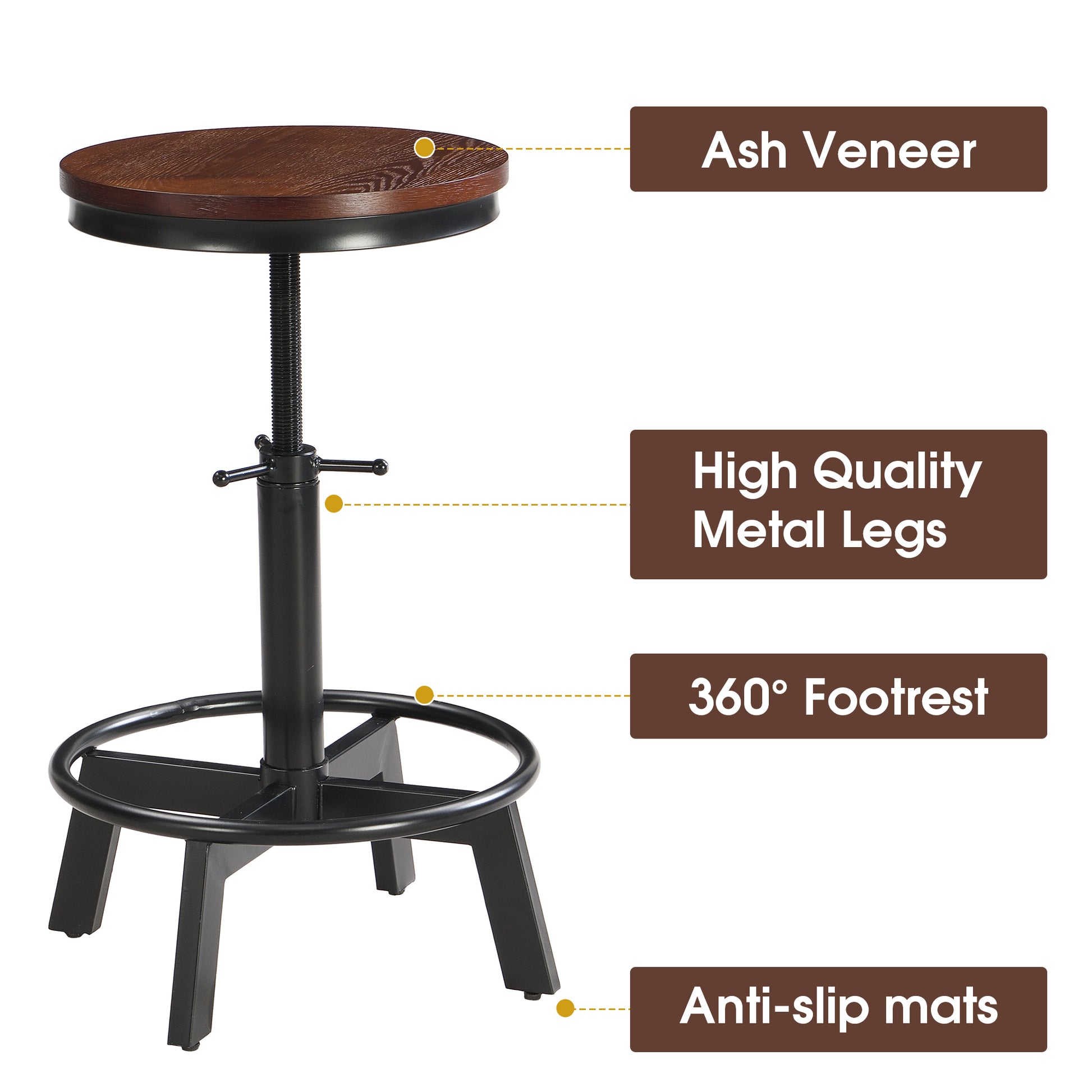 5 Piece Dining Table Set, 59" Wooden Sofa Side Table With Stabilizing Base, Rustic Brown Industrial Adjustable Height Chairs, Modern Bar Table And Chairs For Living Room, Dining Room, And Space Saving Metal Espresso Wood Classic Rectangular Solid Wood
