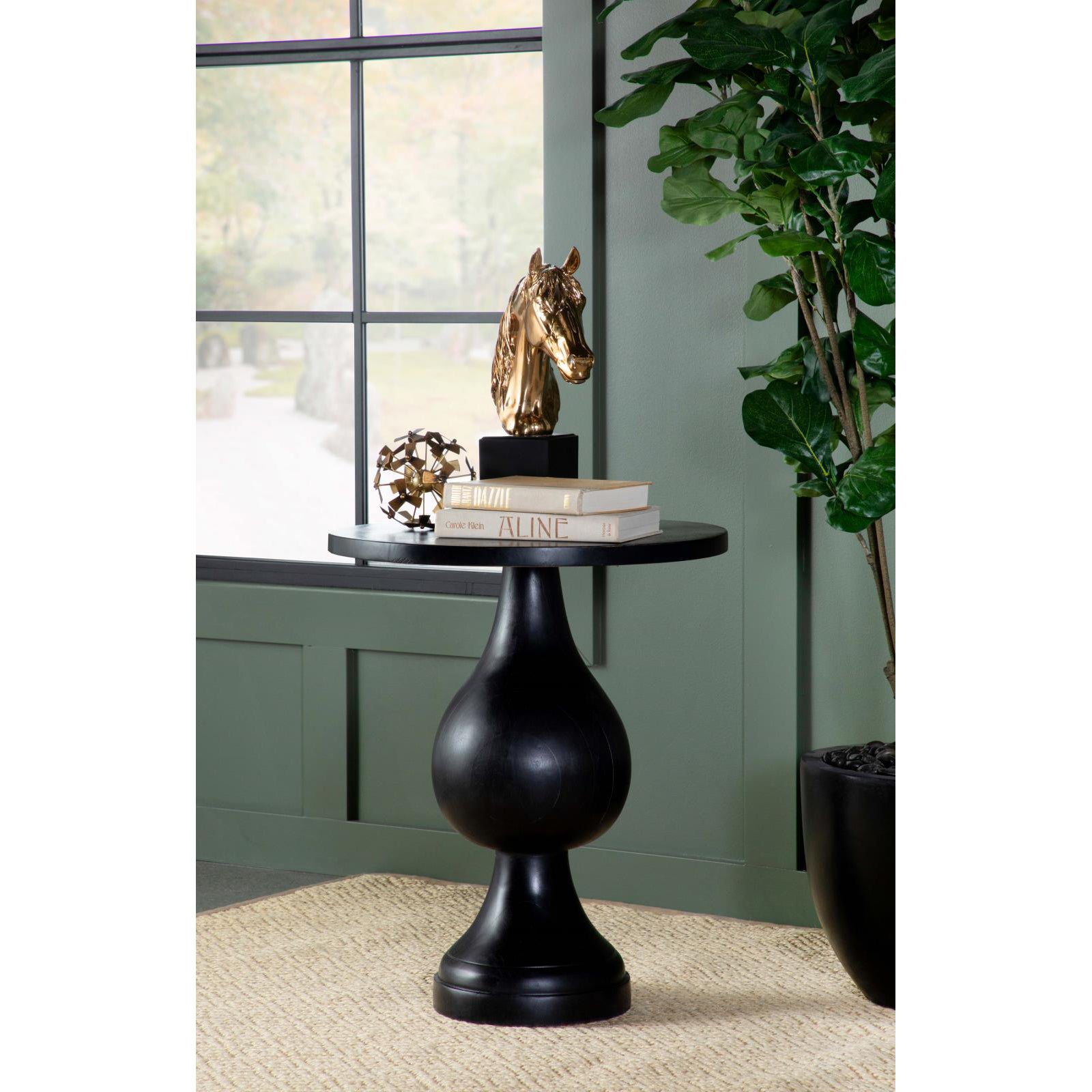 Black Stain Pedestal Accent Table Black Primary Living Space Farmhouse,Rustic Mango Round Coffee & End Tables Wood Pedestal