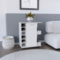 White 4 Wheel Bar Cart Cabinet For Kitchen Or Living Room, With 6 Side Built In Bottle Racks, 1 Interior Shelve, 2 Side Shelves, 2 Space With Wood Door To Store Glasses, Cups, Coffee Or Snacks. White White Contemporary,Modern Particle Board Engineered