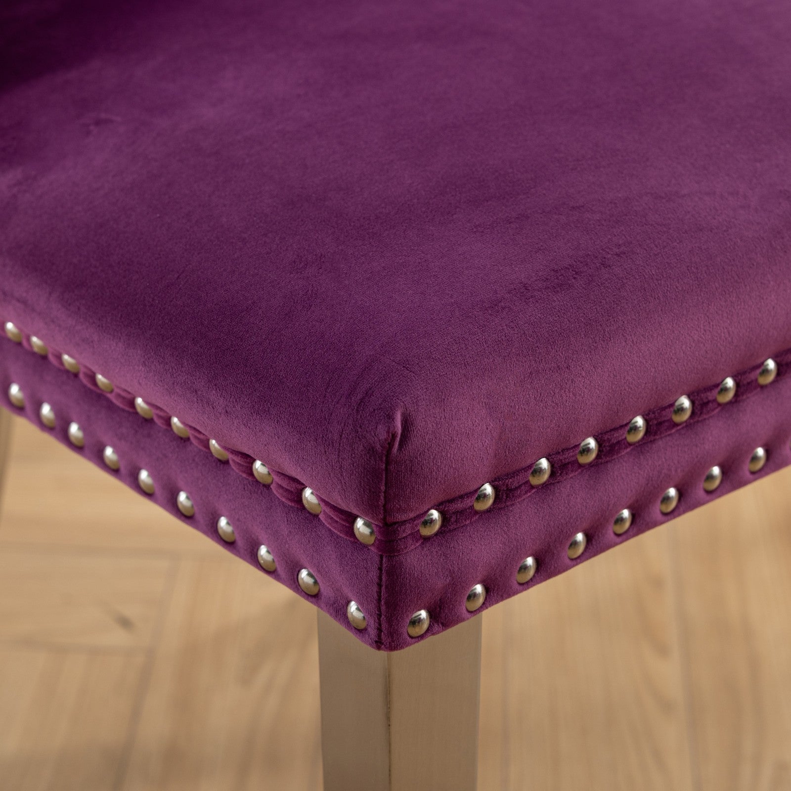 Nikki Collection Modern, High End Tufted Solid Wood Contemporary Velvet Upholstered Dining Chair With Chrome Stainless Steel Plating Legs,Nailhead Trim,Set Of 2,Purple And Chrome, Sw1701Pp Purple Dining Room American Traditional Rubberwood Set Of 2 Foam